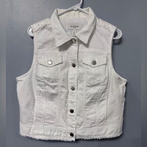 #5)  White Denim Vest with shiny pockets and shoulder.